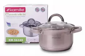 Kamille VIRTUVĖS PUODAS PLIENAS 2.1 LGAZ TRADICINĖ INDUKCIJA 16 CM SU dangteliu