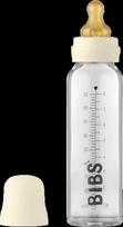 BIBS stiklinis buteliukas nuo dieglių 225 ml (Ivory) pilnas komplektas