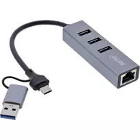 InLine 33380S USB 3.2 Gen 1 (3.1 Gen 1) Type-A + Type-C 4-in-1 Gigabit Ethernet stotelė, pilka