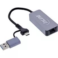 InLine 33380T 5Gb/s USB 3.2 Ethernet tinklo adapteris, USB-C ir USB-A į RJ45, pilkos spalvos