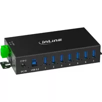 InLine 35396B USB 3.2 Gen 1 pramoninis USB šakotuvas (7x USB-A, aliuminis korpusas, 5000Mbit/s, juodas)