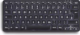 Perixx PERIBOARD-732B DE mini belaidė klaviatūra su apšvietimu, juoda
