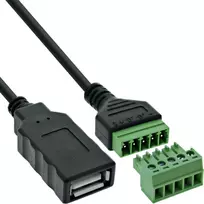 InLine 92504H laidas jungtis USB-A / gnybtų blokas, 5 kontaktų, juoda, žalia