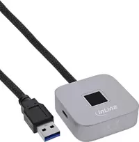 USB pirštų atspaudų skaitytuvas su stotelė InLine 41360K, suderinamas su Windows Hello, 1,5 m laidas, sidabrinis