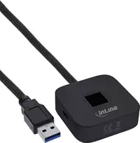 InLine USB pirštų atspaudų skaitytuvas su USB šakotuvu, suderinamas su Windows Hello, 1,5 m laidas, juodas