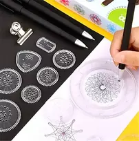 1Mcz Spirograph trafaretai spiralėms ir mandaloms piešti, rinkinyje 46 vnt.