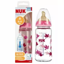 NUK Stiklinis buteliukas 240ml žindukas 0-6m First Choice rožinė 10745122