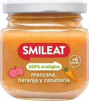 Ekologiškas desertas kūdikiams po 6 mėnesių Obuolių morkų apelsinas Smileat 130g