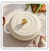 Atusa Žemas emaliuotas ketaus PUODAS Indukcinis HAGE Orkaitė 30 cm 3L Kremas