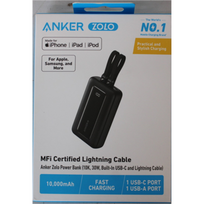 IŠPARDAVIMAS. | Anker Power Bank | A1680G11 | 10000 mAh | USB-C 30W, Lightning 27W | Built-In USB-C and Lightning Cables | Black | DEMO | A1680G11SO