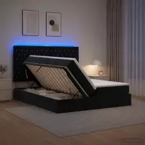 LED saugojimo lova su čiužiniu Juoda 180 x 200 cm Aksomas