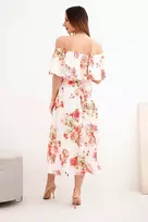 Moteriška off-shoulder midi suknelė su gėlių raštu, raudona