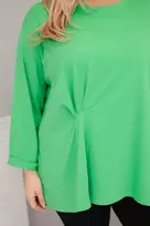Moteriška Plus Size palaidinė su medvilne, ilgomis rankovėmis ir raukiniu, šviesiai žalios spalvos