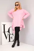 Moteriška Plus Size palaidinė su asimetriniu apačios kraštu ir iškirpimais, rožinė