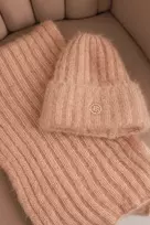 Moteriškas kepurės ir ilgo šaliko komplektas, smėlio spalvos