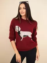 Moteriškas megztinis su takso raštu, burgundiškos spalvos