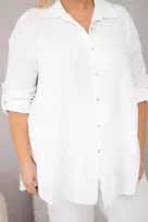 Moteriškas muslino Plus Size komplektas su sagomis, balta spalva