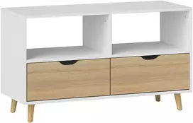 TV staliukas Aosom TV spintelė su stalčiais ir atviromis lentynomis, balta, 99 x 39 x 58,3 cm