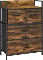 TV staliukas Aosom Komoda, 4 medžiaginiai stalčiai, industrinis stilius, 60 x 29 x 85 cm, ruda / juoda