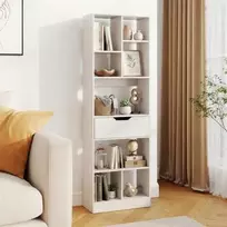 Promotion Laisvai pastatoma knygų lentyna su 8 atviromis nišomis ir stalčiumi, balta, 50 x 24 x 155 cm
