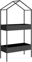 Aosom 2 aukštų augalų stovas namelio formos su kabliu, metalas, juodas, 75 x 35 x 150 cm