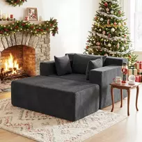 Promotion Putplasčio grindų sofa su pufu ir pagalvėmis, pilka/balta, 127 x 91 x 69 cm