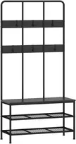 Aosom 3-in-1 prieškambario kabykla su batų lentyna ir suoliuku, juoda, 91 x 36 x 180 cm