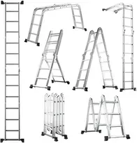 Promotion Sulankstomos aliuminio kopėčios 7-in-1 su neslystančiu laipteliu, sidabrinės, 61 x 15 x 371 cm