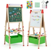 Promotion Reguliuojamo aukščio dvipusis vaikiškas molbertas su magnetine kreidine lenta, žalias, 44 x 40 x 102-126 cm