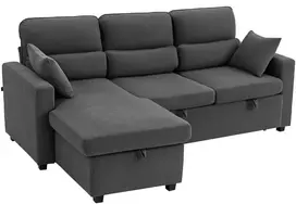 Aosom Tamsiai pilka kampinė sofa-lova su keičiama daiktadėže, 205 × 135 cm