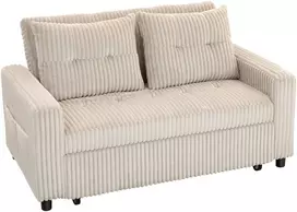 Aosom Kreminė dvivietė ištraukiama sofa-lova su 2 pagalvėmis, 157 × 90 cm