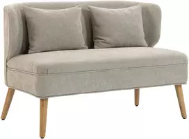 Aosom 2-vietė sofa, maža šenilinė sofa su sparnų tipo atlošu, storu sėdynės paminkštinimu, kaučiukmedžio kojomis, smėlio spalvos