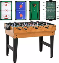 Aosom 4-in-1 žaidimų stalas, stalo futbolas, stalo tenisas, biliardas, stalo ledo ritulys, MDF, plienas, natūrali mediena + juoda
