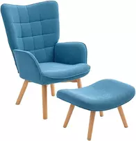 Aosom Mėlynas poilsio krėslas su pufu, velvetinis audinys, 72 × 80 × 101 cm