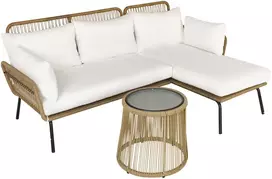 Lauko baldų komplektas Aosom 3 dalių sodo baldų komplektas iš PE ratano, su dviviete sofa, gultu ir staliuku, kava + kreminė balta
