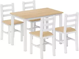 Aosom 5 dalių valgomojo komplektas 4 asmenims, masyvo pušies medienos, natūralios/ baltos spalvos, stalas 108 x 65 x 75 cm