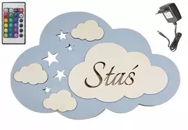 Debesų lempa su vaiko vardu, naktinės LED SPALVOS, DEBESIS, ŽVAIGŽDĖS, tinklas