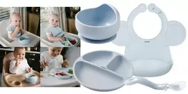 Baby Ono SILIKONINIS VAIKŲ MAITINIMO RINKINYS 6M+ DUBENIS LĖŠTĖS ŠELKLINIS MĖLYNAS