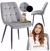 Monovo Šiuolaikinė dygsniuota veliūrinė virtuvės kėdė svetainei valgomajam Pilka CHIC