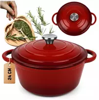 HAGE Ketaus puodas, emaliuotas, 4 l, dangtis 24 cm, raudonas, indukcinė orkaitė