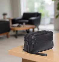 Vyriška odinė rankinė, kelioninė kosmetinė, 2 skyreliai, juoda