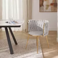 Valgomojo kėdė Šviesiai pilkos spalvos veliūrinės pintos Glamour auksinės metalinės kojos