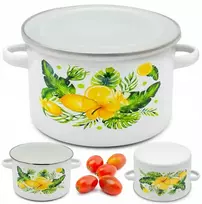 Tragar Puodas su dangteliu emaliuotas puodas 14 cm virtuvės sriuboms citrinos 1,3 l