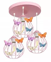 Pakabinamas lubinis šviestuvas, šviestuvas mergaitei, BUTTERFLY, 3 rožinės spalvos LED lempos