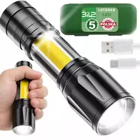 Karinis LED ZOOM taktinis žibintuvėlis, stiprus, įkraunamas, daugiafunkcis USB