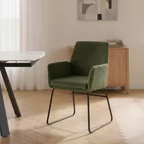 Žalia minkšta Loft valgomojo kėdė su juodais bėgiais