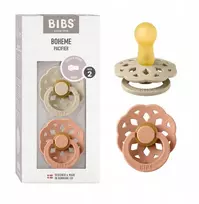 BIBS Boheme apvalus čiulptukas kūdikiui, 2 vnt. GUMINIS 6m+ Vanilė / Persikas