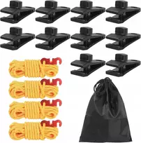 10 palapinės tento segtukų STRINGS palapinių tentams + 4 virvės