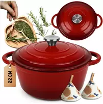 HAGE Ketaus puodas, emaliuotas, 3 l, dangtis 22 cm, raudonas, indukcinė orkaitė