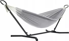 Songmics hamakas su strypu, juodu rėmu ir pilku hamaku 240 kg 295 x 150